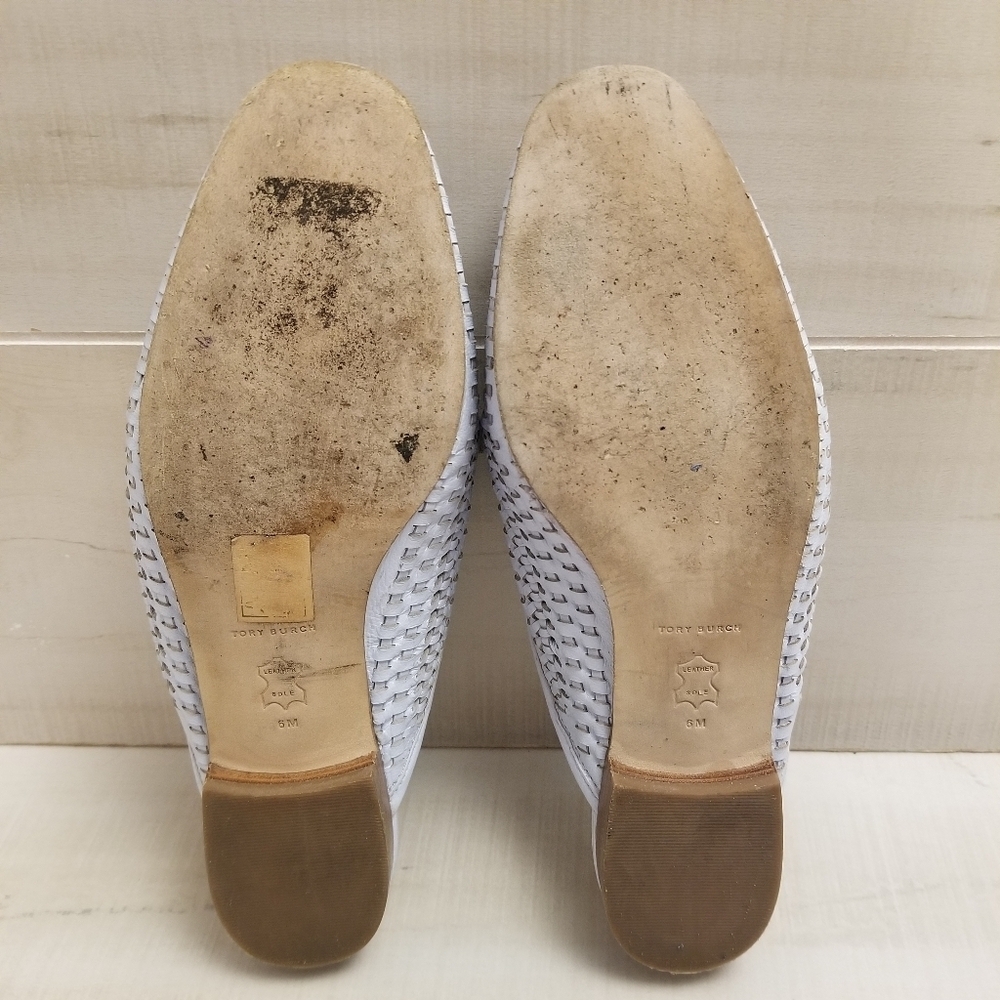 {6M} Tory Burch Jessa Woven Backless Loafer Icy Blue - Picture 15 of 15